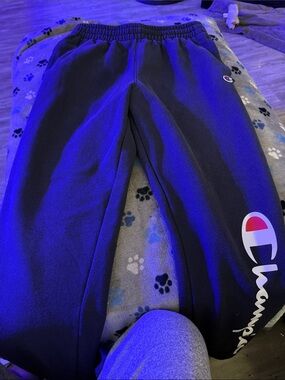 Champion Men’s  Black Sweatpants with White & Red Logo